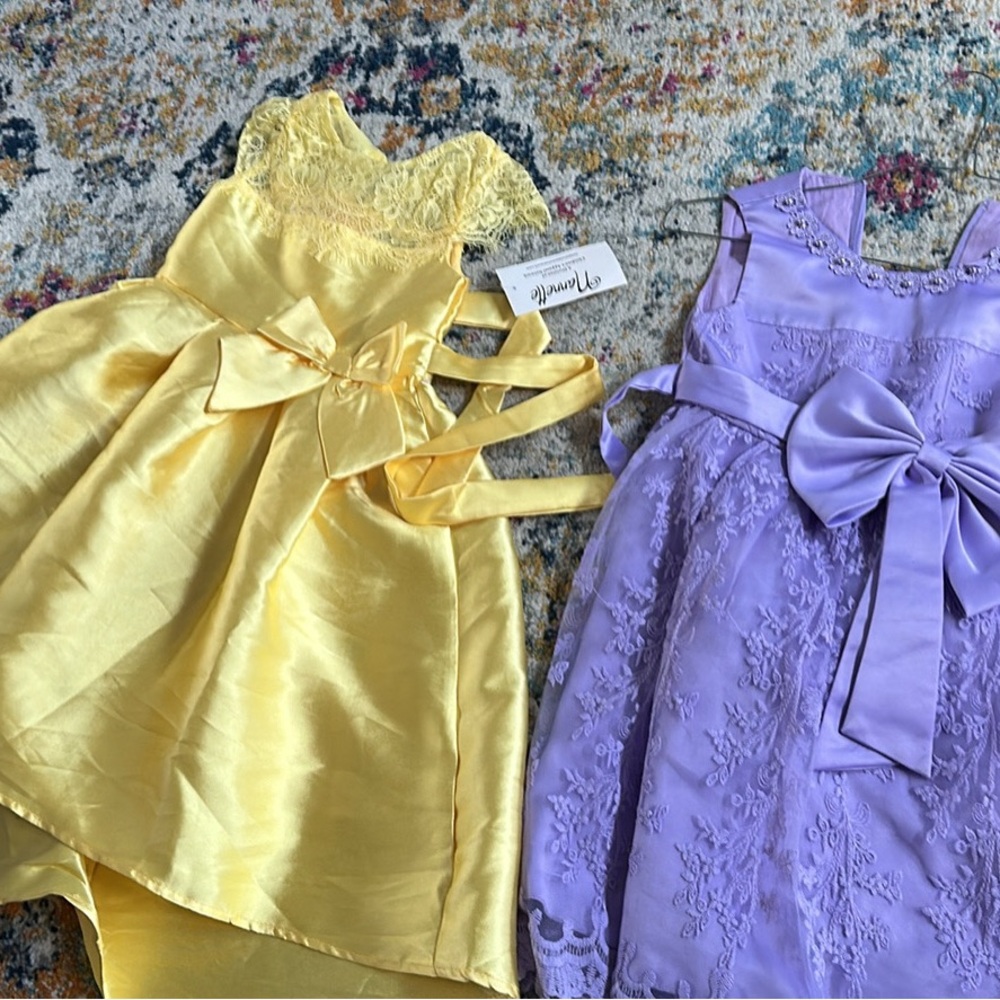 Yellow and Purple Lace Kids Dresses